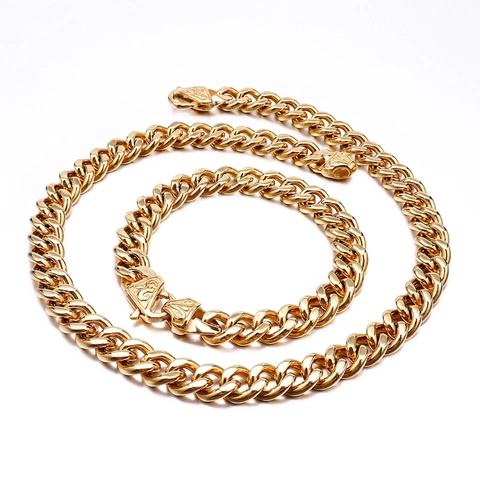 Collana A Catena Cubana Da Uomo Acciaio Inossidabile Lucidato Chiusura Incisa Hip Hop Punk Gioielli Alla Moda Regalo