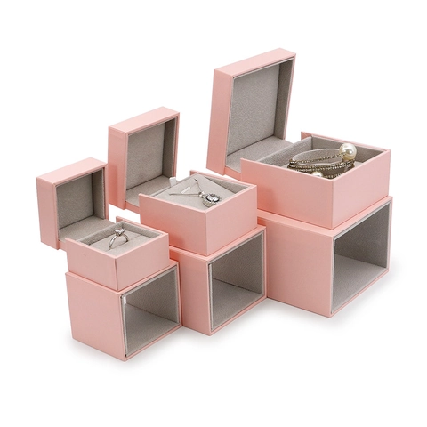 Rosa Gitterstruktur Spezialpapier Schmuckverpackung Box Für Hochzeit Heiratsantrag Ring Halskette Armband Geschenk Schmuckschatulle