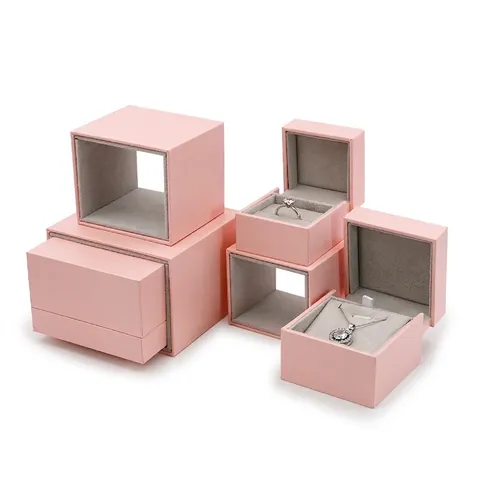 Rosa Gitterstruktur Spezialpapier Schmuckverpackung Box Für Hochzeit Heiratsantrag Ring Halskette Armband Geschenk Schmuckschatulle