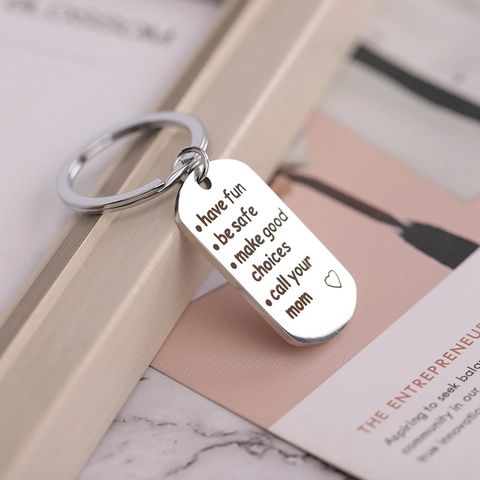 Porte-Clés En Acier Inoxydable 304 Avec Message Chaleureux Amuse-Toi Sois Prudent Fais De Bons Choix Cadeau De Famille