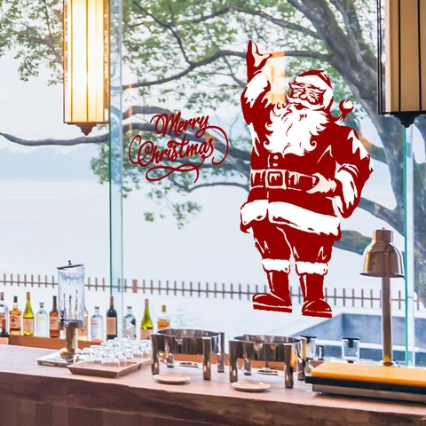 Christmas Window Sticker Santa Claus Merry Christmas PVC Waterproof Removable Wall Decal For Shop Home Festive Decor