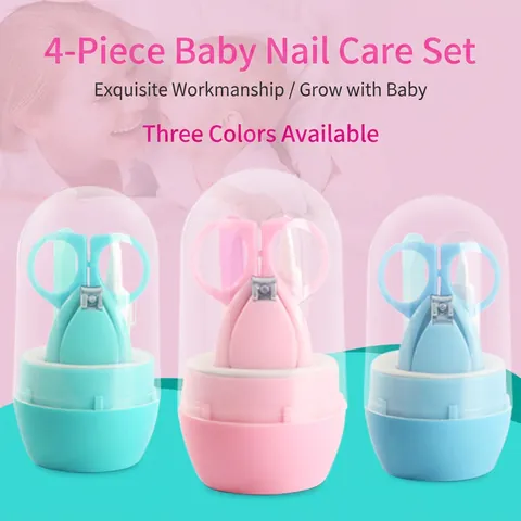Baby Nail Care Grooming Kit Stainless Steel Safety Round Head Scissors Tweezers File With Capsule Box For Newborns