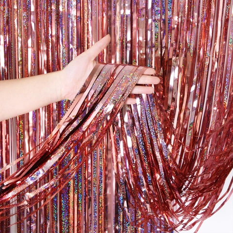 Holographic Laser Tinsel Fringe Curtain For Party Backdrop Birthday Wedding Celebration Sparkling Metallic Foil Decor