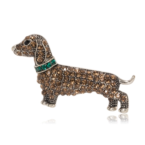 Vintage Dachshund Dog Animal Brooch Alloy Rhinestone Inlaid Fashion Lapel Pin For Women Men Jewelry Accessories