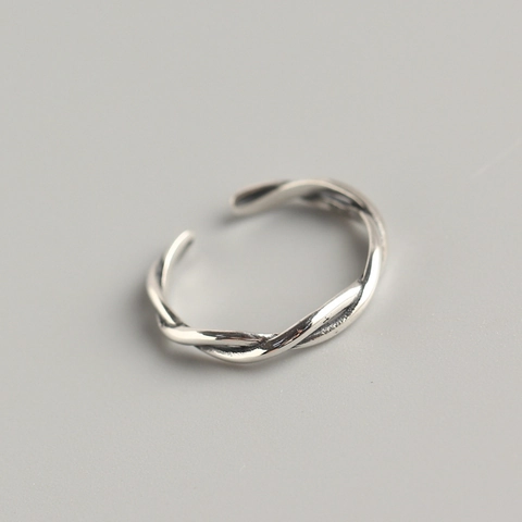 Gedraaide Gevlochten Open Ring 925 Sterling Zilver Vintage Verstelbare Band Sieraden Voor Vrouwen Retro Minimalistische Stijl