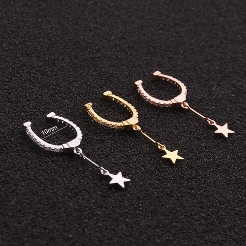 Orecchini Ear Cuff Alla Moda Micro Pavé Zircone Pendente Stella Rame Senza Piercing Gioielli Creativi