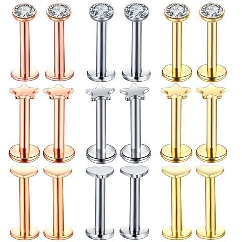 Stainless Steel Lip Rings Heart Star Zircon Flat Back Labret Studs Body Piercing Jewelry Women Men