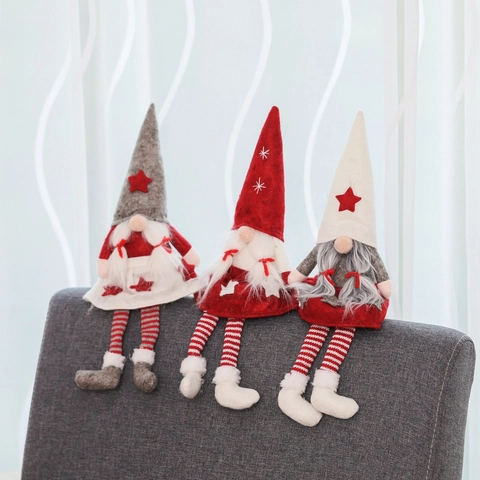 Décoration de Noël Gnome en Peluche Feutre Tricoté Poupée sans Visage Tomte Scandinave Longues Jambes pour Table Maison