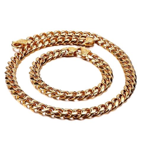 Collar Y Pulsera De Cadena Cubana Para Hombre De Acero Inoxidable Joyería Hip Hop Rap Punk Streetwear