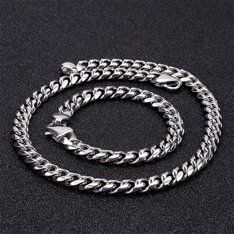 Collar Y Pulsera De Cadena Cubana Para Hombre De Acero Inoxidable Joyería Hip Hop Rap Punk Streetwear
