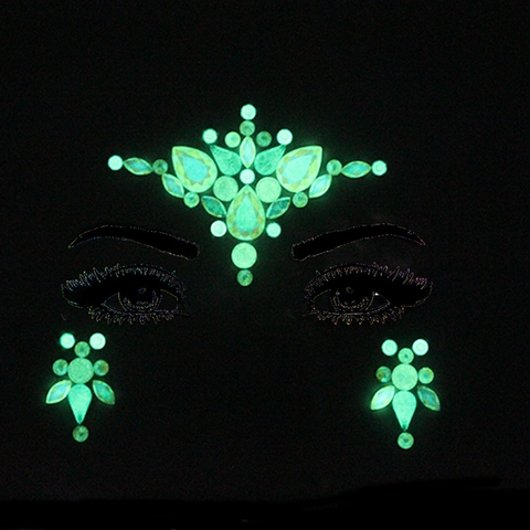 Gioielli Per Il Viso Luminosi Adesivi Brillano Al Buio Strass Corpo Gemme Autoadesivi Olografici Acrilico Cristallo Festival Party Rave Trucco