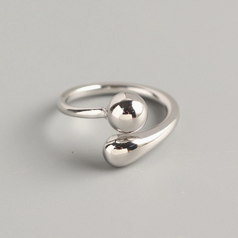 925 Sterling Zilveren Open Ring Voor Dames Verstelbare Waterdruppel En Ronde Kraal Geometrische Minimalistische Sieraden
