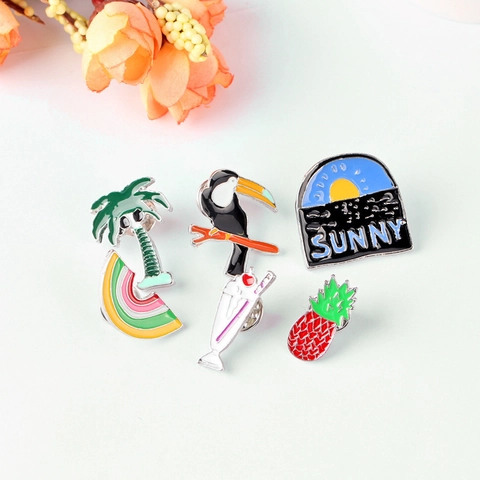 Summer Enamel Pin Badges Alloy Pineapple Rainbow Bird Sunny Cartoon Brooches For Clothing Bags Decor