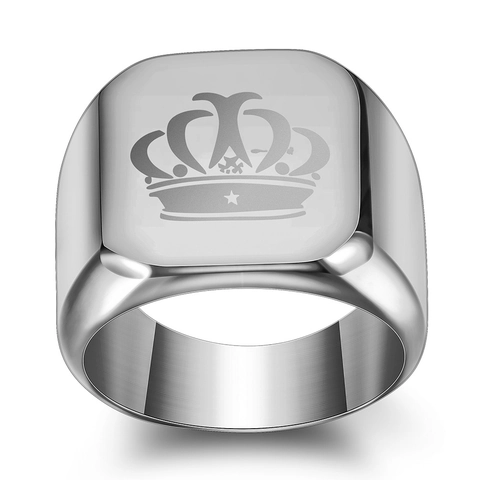 Herren Krone Graviert Edelstahl Siegelring Vintage Punk Hip Hop Quadratisch Flach Top Band Ring Schmuck Geschenk