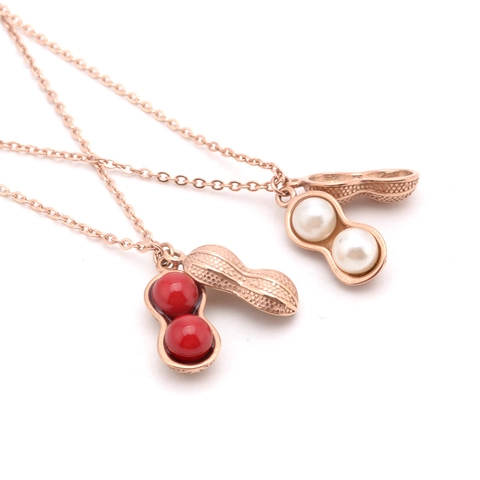 Peanut Shape Pendant Necklace Stainless Steel Clavicle Chain With Inlaid Artificial Pearl Rose Gold Elegant Fashion Jewelry For Women