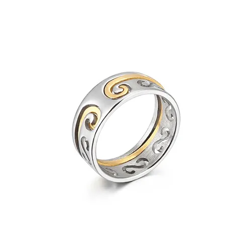 Detachable Stainless Steel Hollow Ring With Spiral Scroll Cloud Pattern Retro Punk Band For Men Women Unisex Oriental Style