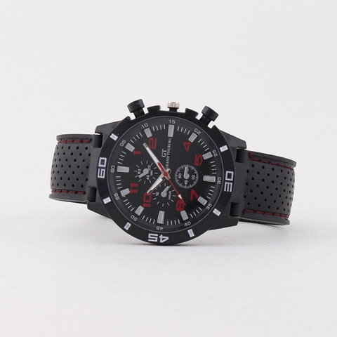 Men Sports Watch M0668 Quartz Movement Silicone Strap Plastic Case Decorative Multi-Dial Fashion Wristwatch