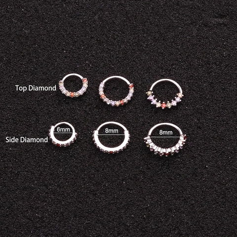 Copper Hoop Earrings Colorful Zircon Inlaid Hinged Clicker Nose Ring Cartilage Piercing Jewelry For Women Simple Style