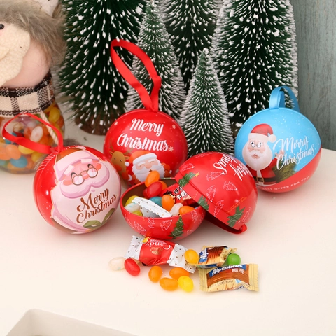 Palla Di Natale Decorazioni Sospese Scatola Di Caramelle In Latta Con Nastro Modello Cartone Animato Babbo Natale Festa