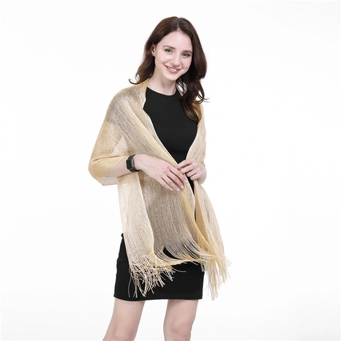 Eleganter Damen Schimmernder Metallic Schal Mit Quasten Abendparty Leichter Polyester Fransen Umhang