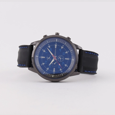 Men Quartz Watch Large Dial Silicone Strap Contrast Stitching Sport Casual Analog Wristwatch Sub Dials Metal Case