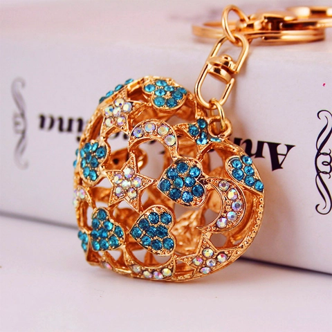Hollow Heart Star Moon Keychain With Rhinestone Inlaid Zinc Alloy Gold Pendant Keychain Bag Accessories Gift For Women