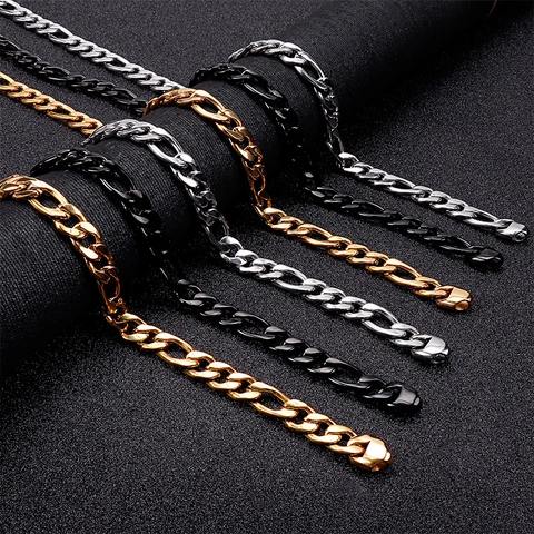 Collar Y Pulsera De Cadena Figaro Clásica Para Hombre Acero Inoxidable Pulido Joyería Punk Hip Hop