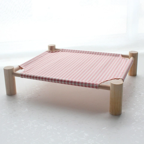 Elevated Pet Bed Cat Hammock With Natural Pine Wood Frame Breathable Washable Canvas For Indoor Small Dogs Cats