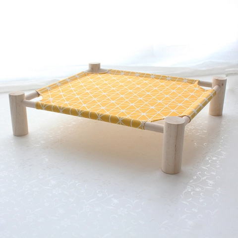 Elevated Pet Bed Cat Hammock With Natural Pine Wood Frame Breathable Washable Canvas For Indoor Small Dogs Cats