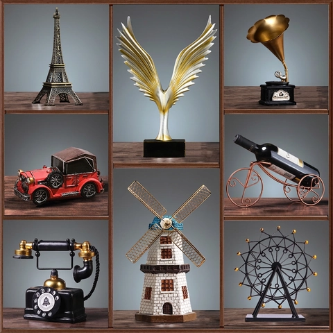 Retro Home Decor Accents Figurines Resin Metal Vintage Industrial Style Desktop Ornaments Office Living Room Bookshelf Cabinet