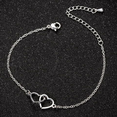 Stainless Steel Bracelet Fashion Simple Interlocking Heart Charm Adjustable Extension Chain For Women Minimalist
