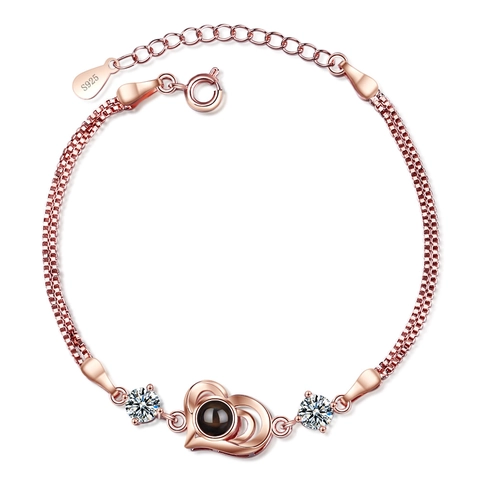 Heart Projection Bracelet Languages I Love You Copper With Zircon Double Layer Chain Romantic Fashion Jewelry Women Gift