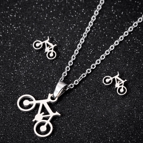 Collier Et Boucles D'oreilles En Acier Inoxydable Motif Bicyclette Bijoux Simples Pour Femmes Filles