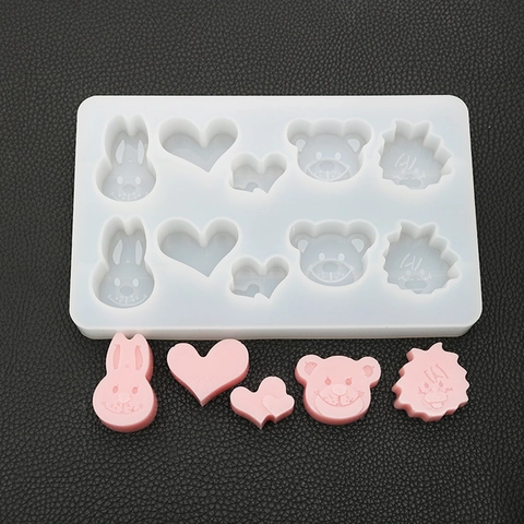 Mirror Surface Silicone Mold DIY Rabbit Bear Cartoon Shape Resin Casting Tray For Handmade Pendants Crafts