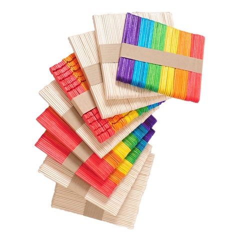 Wooden Popsicle Sticks Natural And Colorful Birch Wood DIY Craft Materials Ice Cream Sticks Model Making Educational