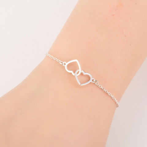 Stainless Steel Bracelet Fashion Simple Interlocking Heart Charm Adjustable Extension Chain For Women Minimalist