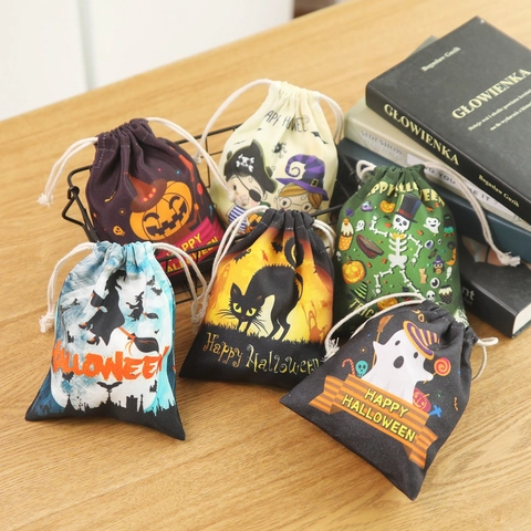 Bolsa De Caramelos De Halloween Con Cordón Lona Calabaza Bruja Fantasma Detalles De Fiesta Saco Festivo Para Niños