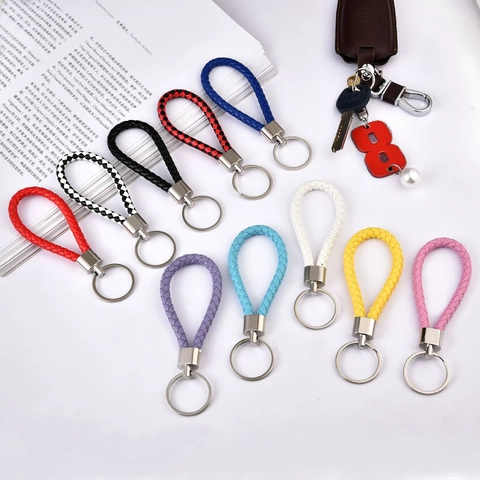 Braided PU Leather Keychain With Metal Ring For Car Keys Handbag Pendant Woven Style Fashion Accessory Stylish Gift