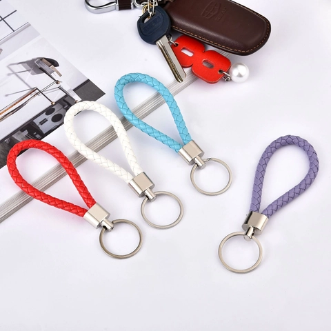 Braided PU Leather Keychain With Metal Ring For Car Keys Handbag Pendant Woven Style Fashion Accessory Stylish Gift