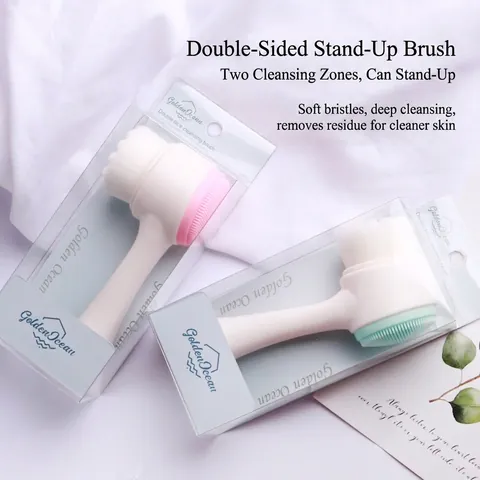Double Sided Facial Cleansing Brush Silicone And Soft Bristles Manual Face Wash Tool Standing Design Deep Pore Cleaning