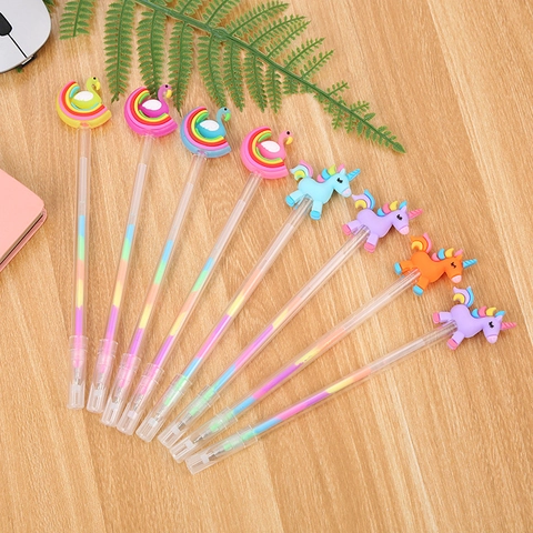 Stylos Gel Kawaii Dessin Animé Encre Arc En Ciel Dégradé Pointe Fine Licorne Flamant Cygne Papeterie Fantaisie Pour Étudiants Enfants