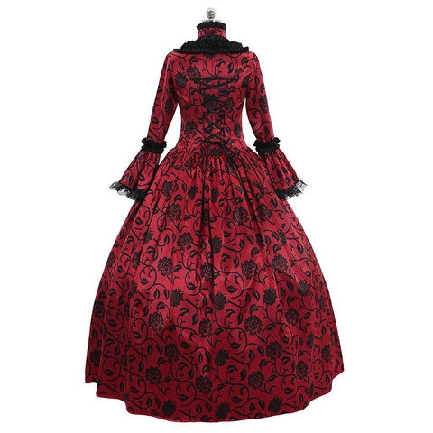 Abito Da Palazzo Gotico Vittoriano Per Donna Vintage Rinascimentale Stampa Floreale Maniche Lunghe A Campana Pizzo Volant