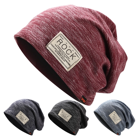 Winter Slouchy Beanie Hat Double Layer Thick Knitted Cap Fleece Lined Warm Ear Protection ROCK Patch For Men Women Unisex