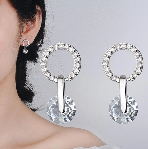 Pendientes Colgantes Redondos Con Incrustaciones De Circón Joyas De Aleación Para Mujer Fiesta Boda Silver Earring Post