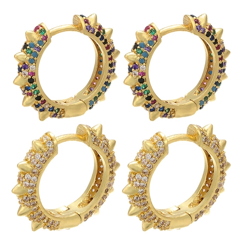 Orecchini a Cerchio con Punte in Rame Stile Punk Con Strass Pavé Colorati Placcati Oro Argento Clip per Orecchie Gioielli Donna