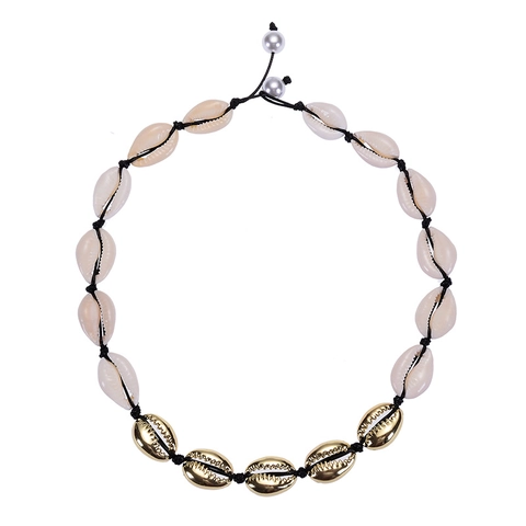 Collar Choker De Concha Natural Con Conchas De Aleación Dorada Joyas De Playa Bohemias Para Mujer Cordón Ajustable