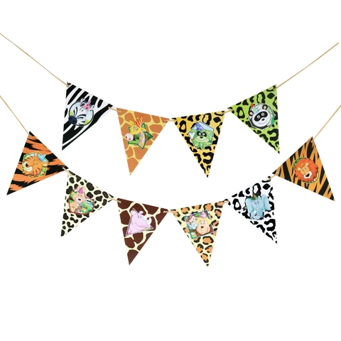 Jungle Safari Glitter Party Banner Animal Print Tropical Leaves Paper Garland Hanging Decor For Birthday Celebration