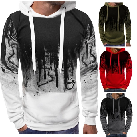Men's Streetwear Hoodie Cotton Blend Gradient Splatter Ink Print Long Sleeve Hooded Sweatshirt Kangaroo Pocket Casual Top