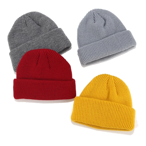 Knitted Beanie Hat Ribbed Docker Cap Brimless Solid Color Winter Warm Streetwear Retro Miki Style For Men And Women