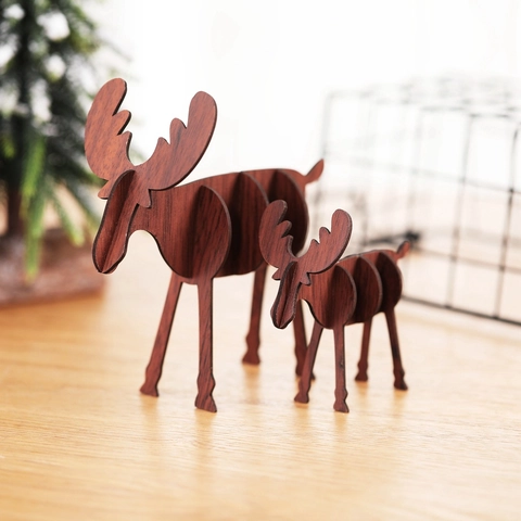 Adorno Escritorio Reno Navidad Madera 3D DIY Montaje Decoración Figura Alce Vacaciones Regalo Creativo